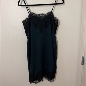 Elegant Satin and Lace Slip Dress Sz L (fits M) in Blue and Black